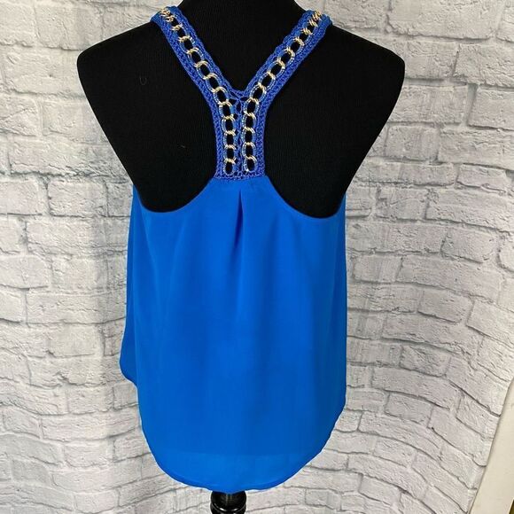 Mine Women S Loose Fit Tank Top Blouse W/crochet And Gold Metal Straps - Picture 8 of 14